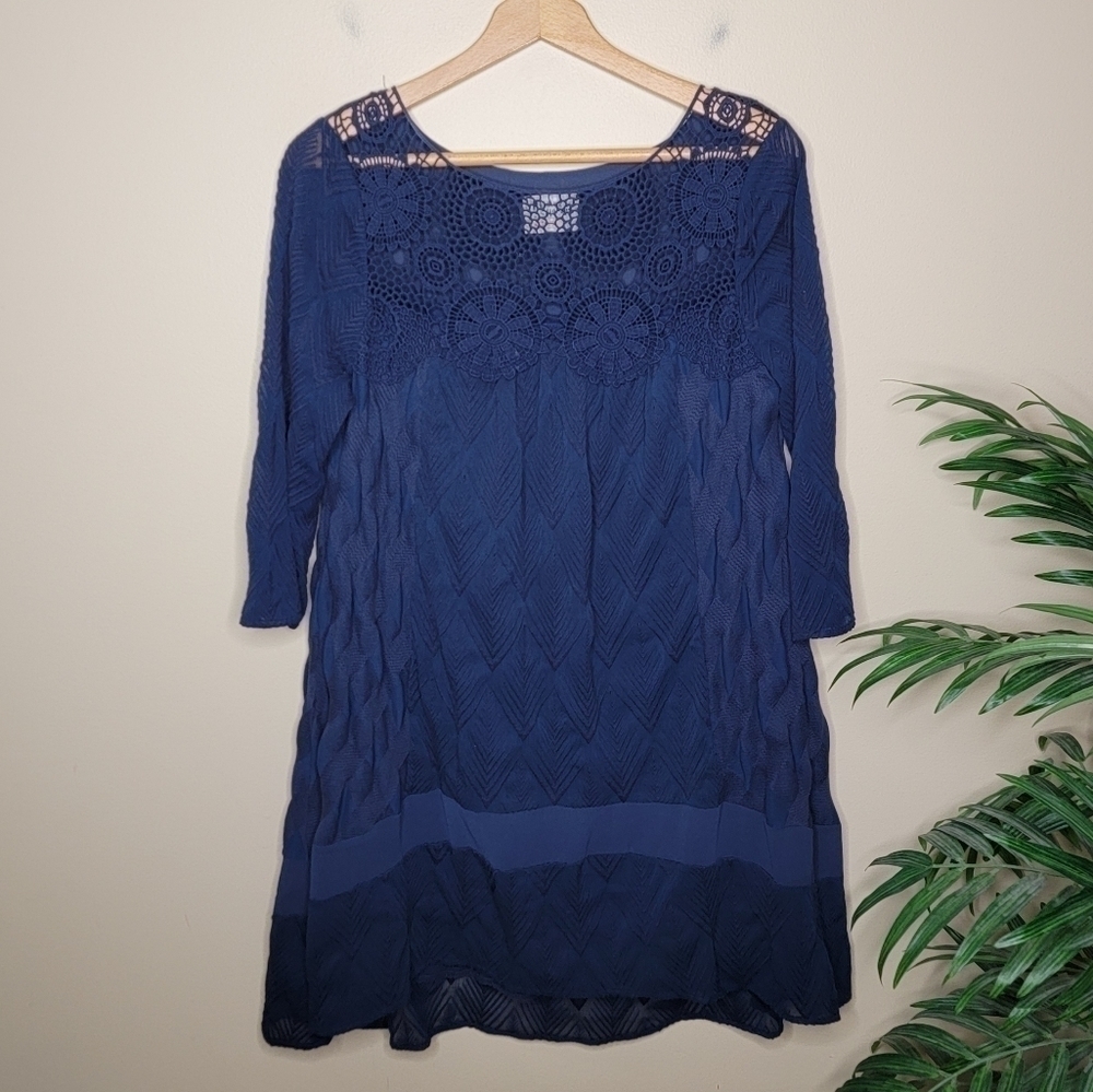 Anthropologie Holding Horses | Augusta Navy Crochet Boho Dress